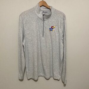 KU Jayhawks Champion Light Gray Quarter-Zip with Colorful Logo, Size Large